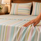 Premium Cotton Woven Multi Colour Stripe Flat Bed Sheet Set