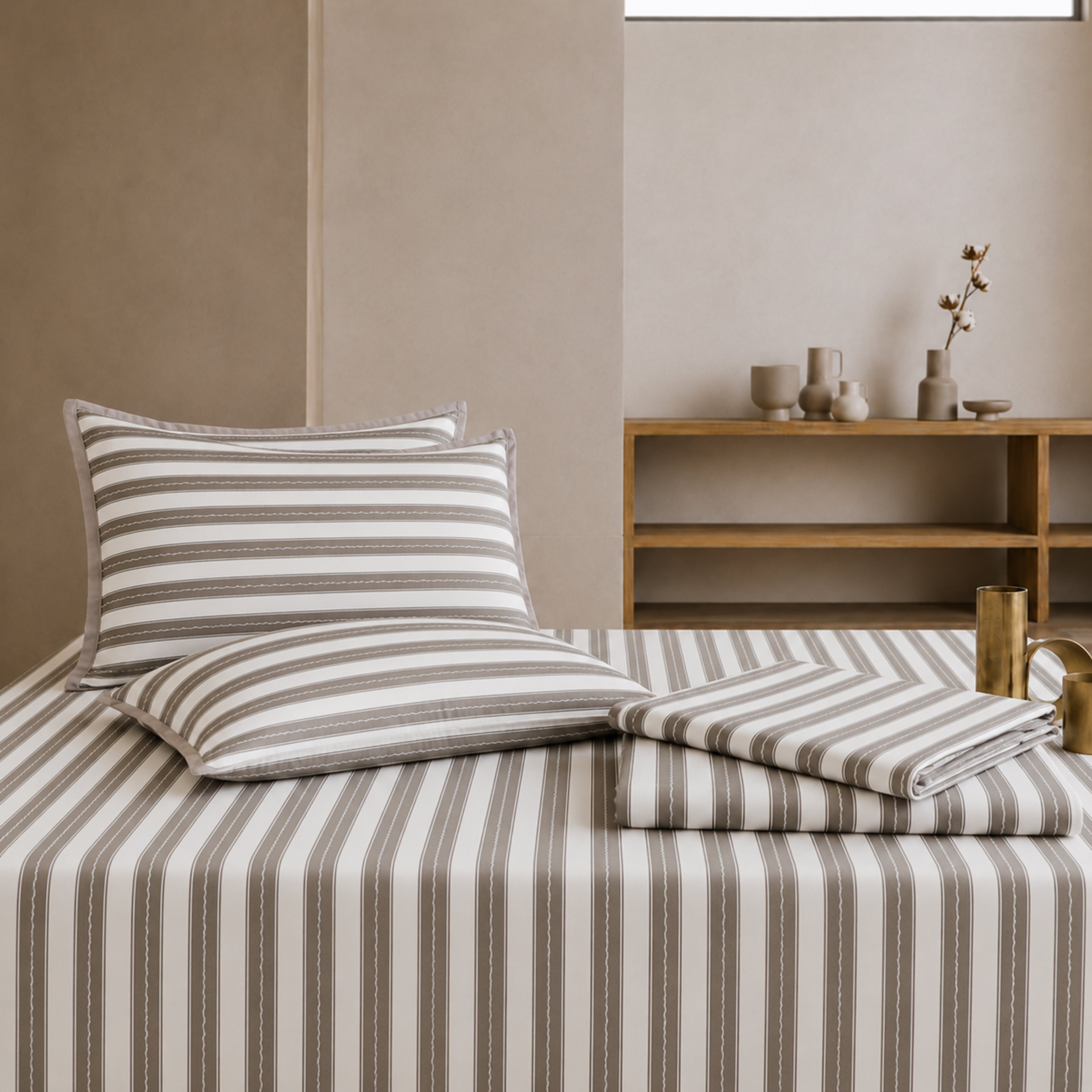 Luxury Harbour Printed Stripe 200TC Cotton Flat Bed Sheet Set