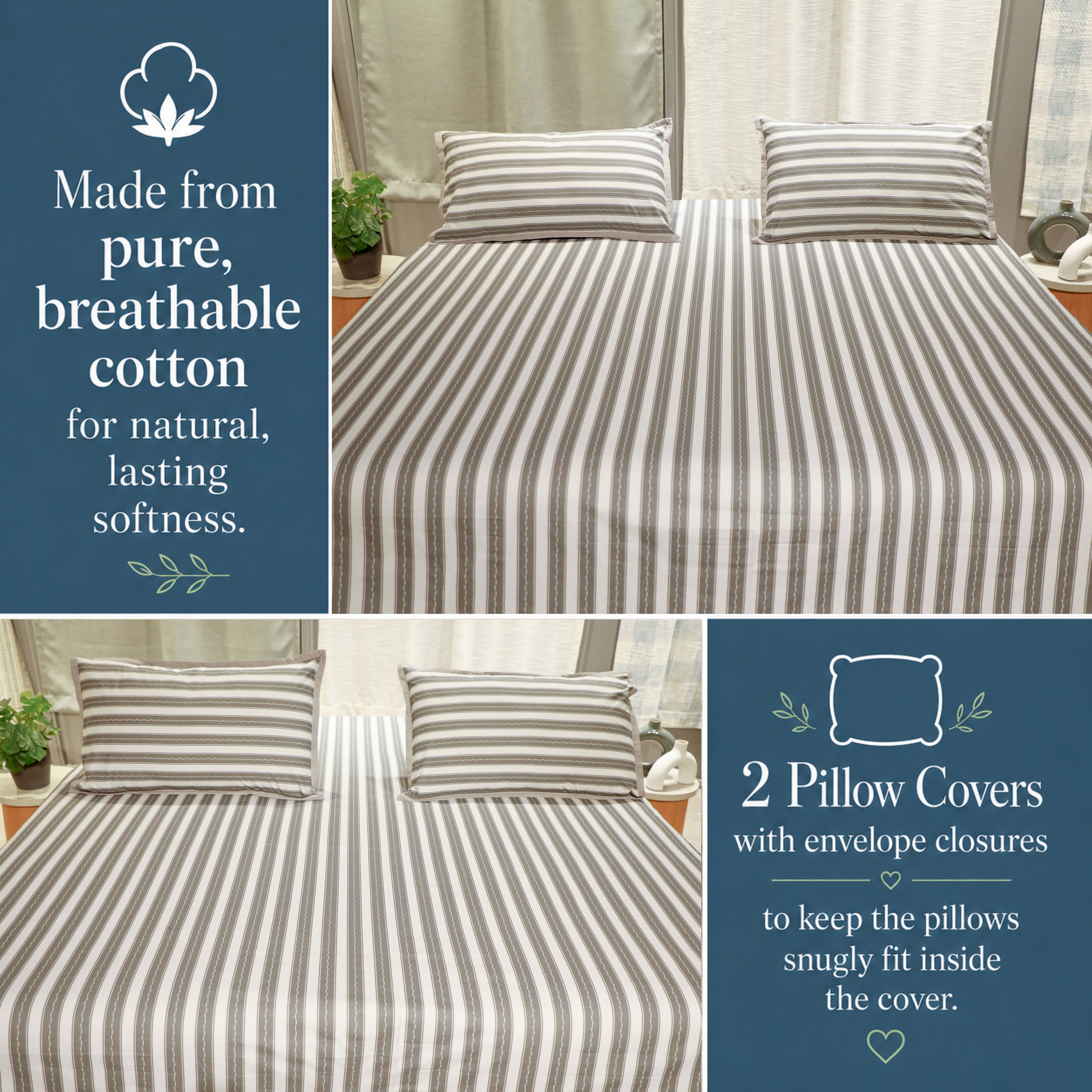 Luxury Harbour Printed Stripe 200TC Cotton Flat Bed Sheet Set