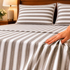 Luxury Harbour Printed Stripe 200TC Cotton Flat Bed Sheet Set