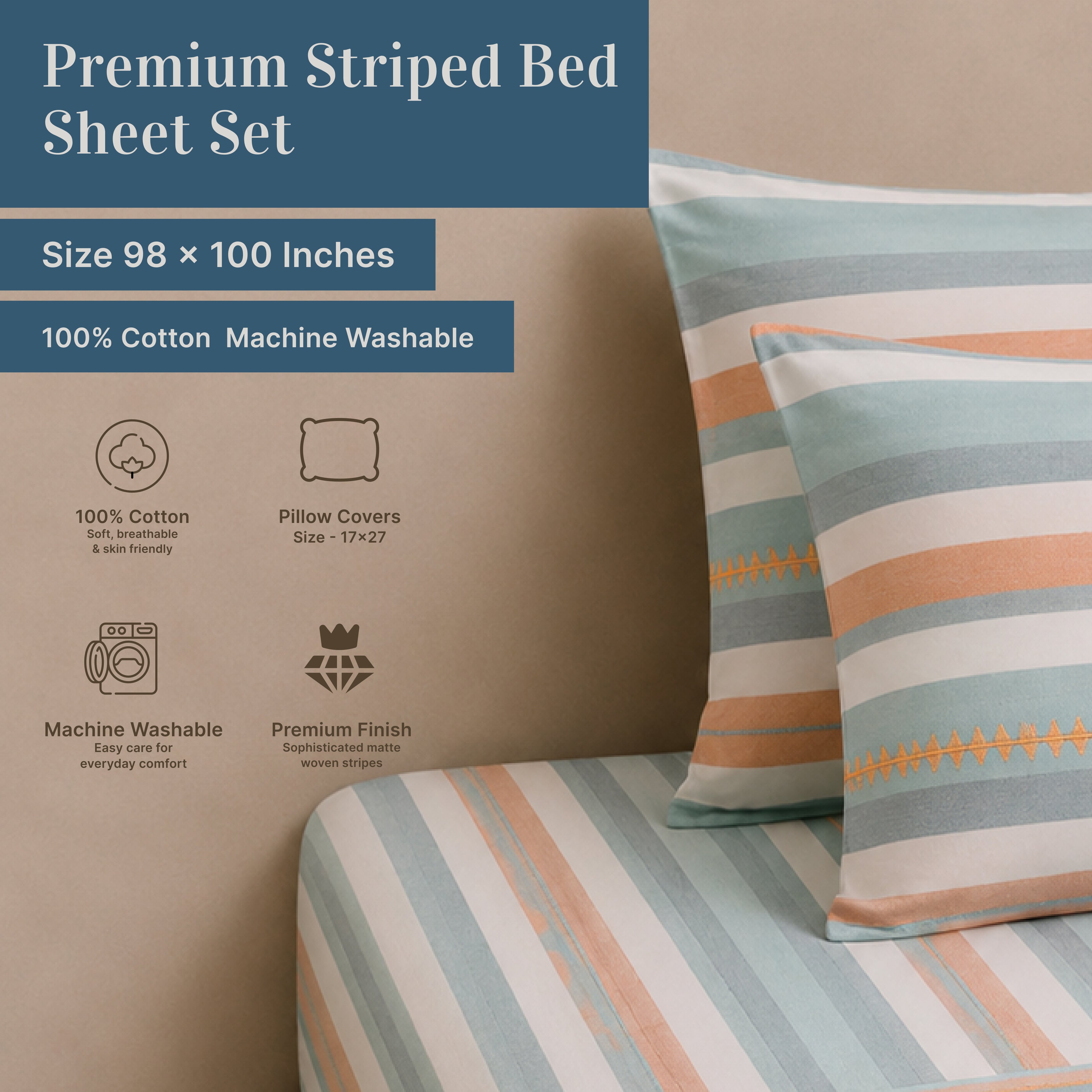 Artisan Yarn-Dyed 100Tc Striped Cotton Flat Bed Sheet Set
