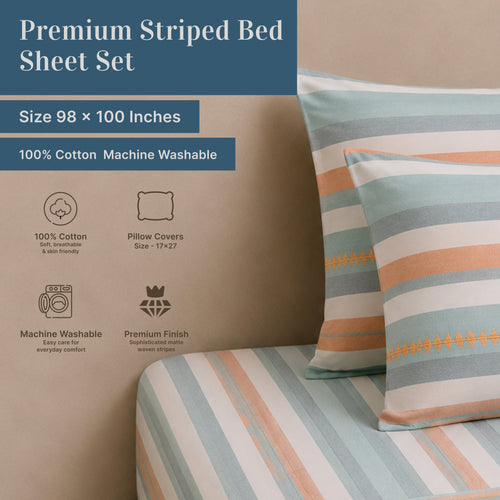 EcruE Artisan Yarn-Dyed 100 TC Striped 100% Cotton Flat Bed Sheet Set – Soft, Breathable & Premium Comfort