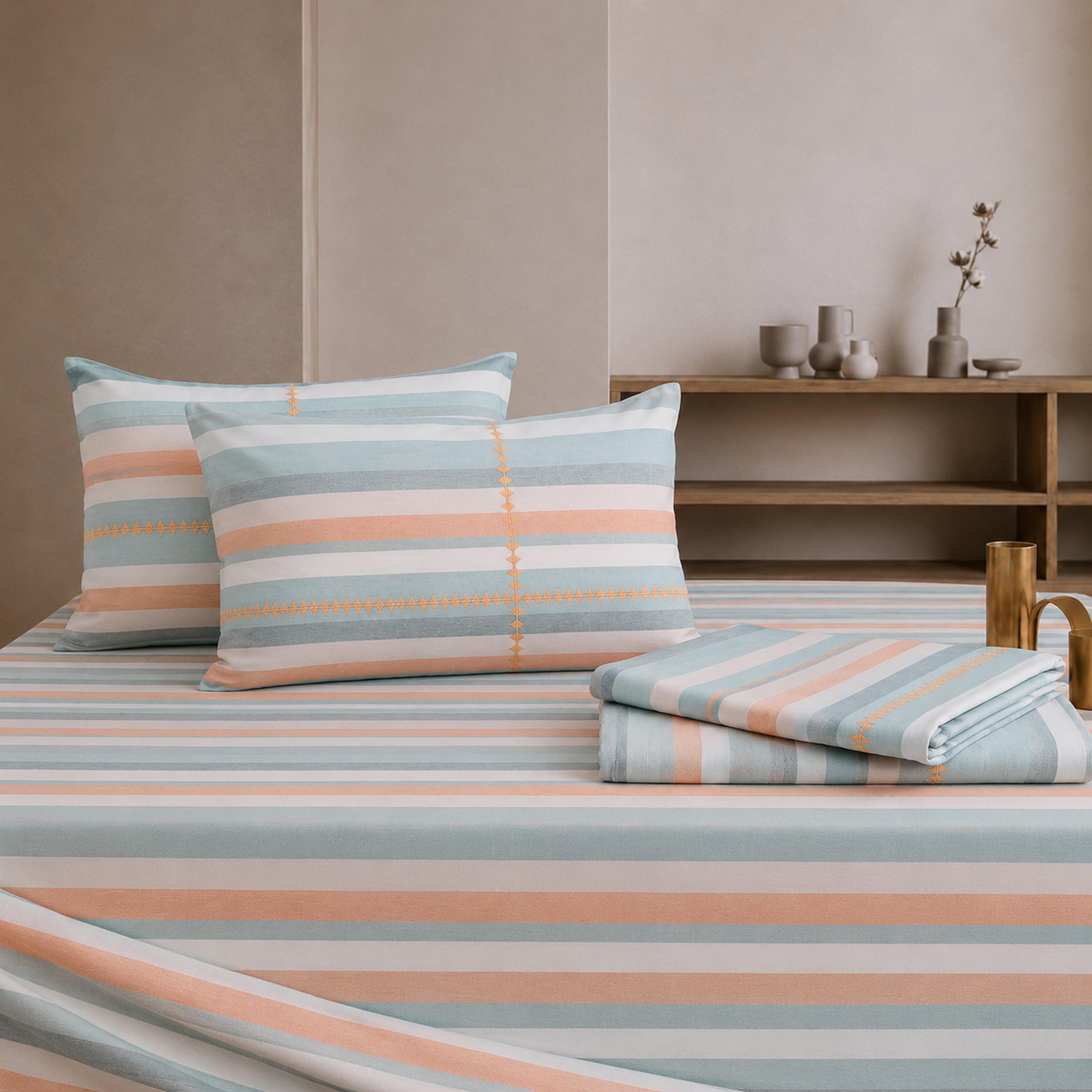 Artisan Yarn-Dyed 100Tc Striped Cotton Flat Bed Sheet Set