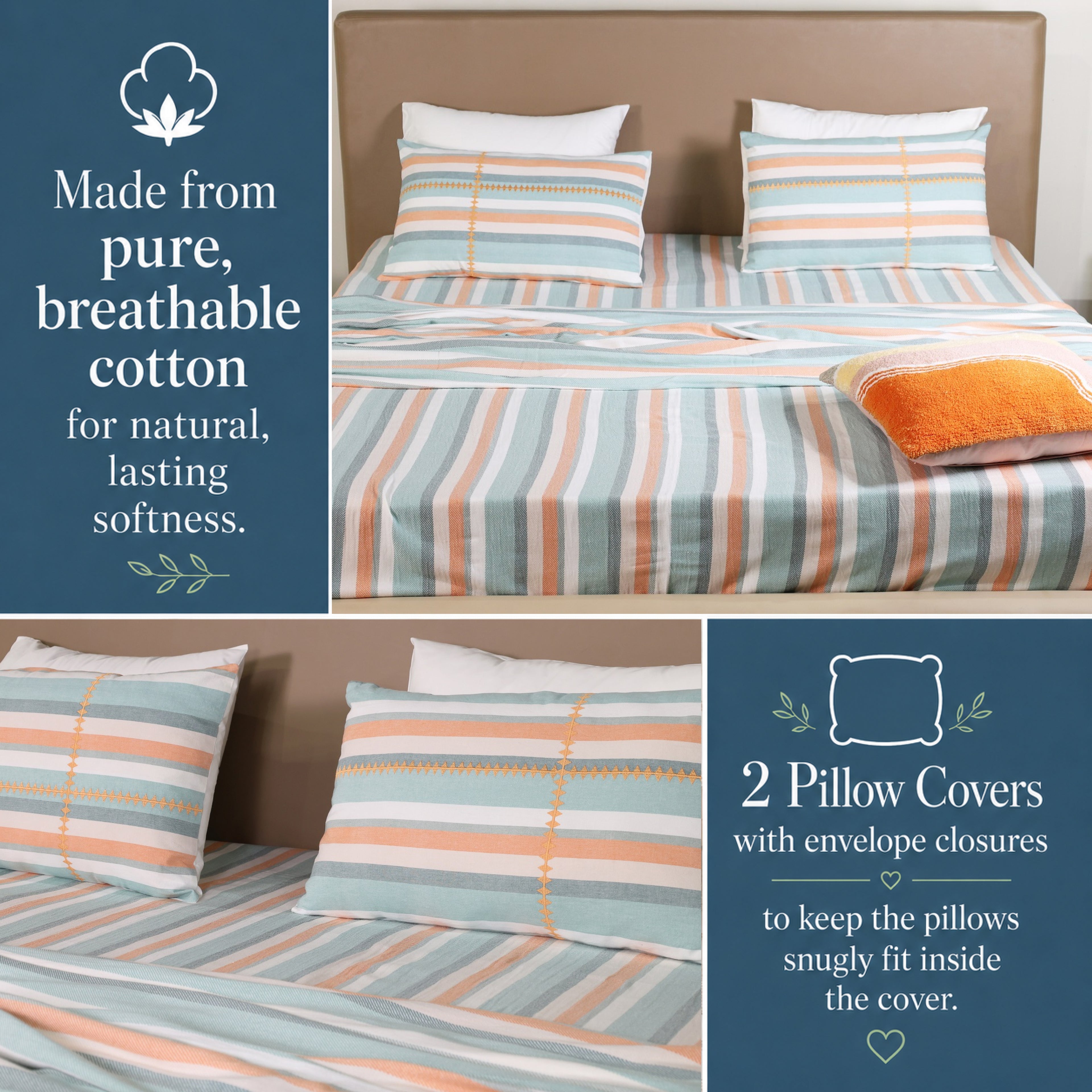 Artisan Yarn-Dyed 100Tc Striped Cotton Flat Bed Sheet Set