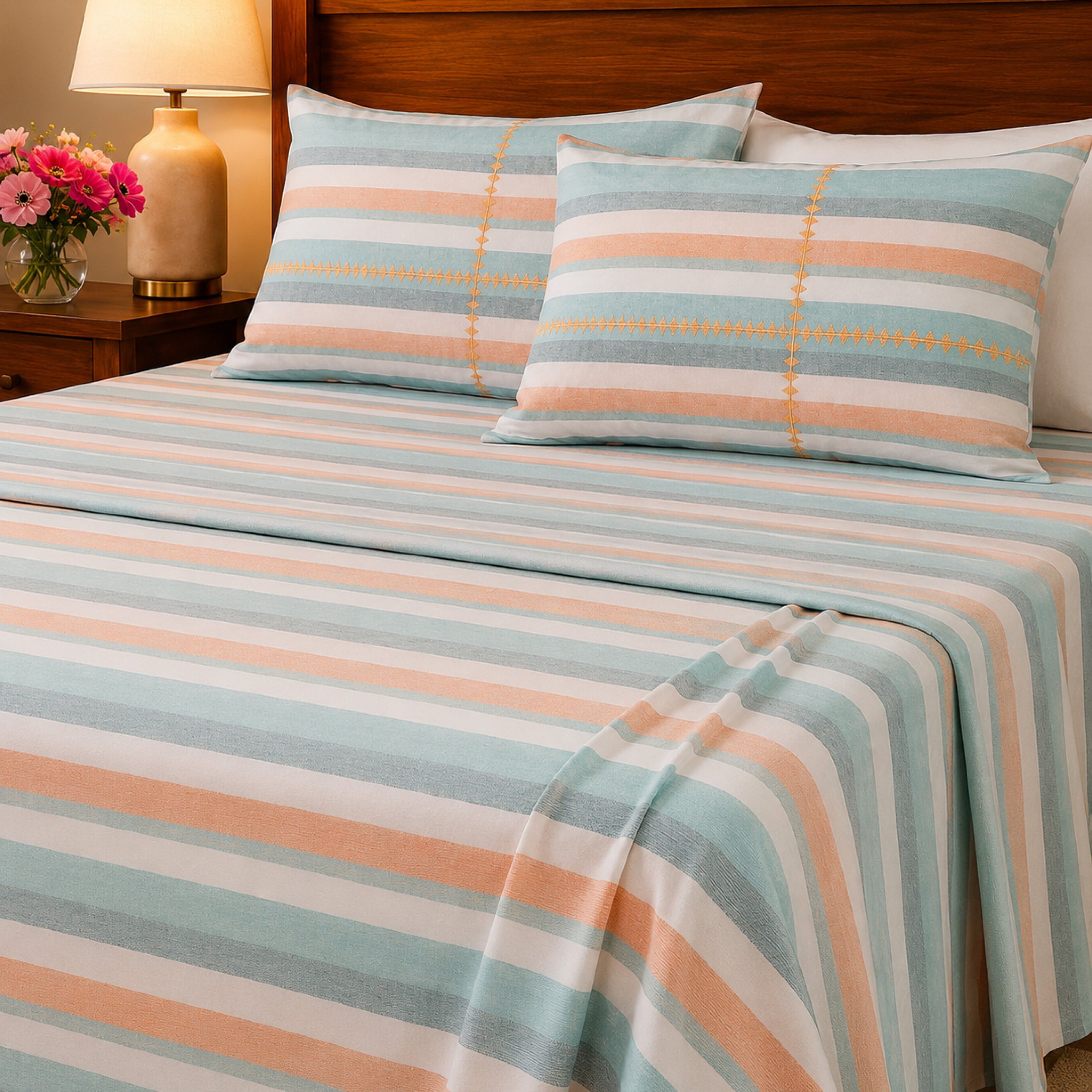 Artisan Yarn-Dyed 100Tc Striped Cotton Flat Bed Sheet Set