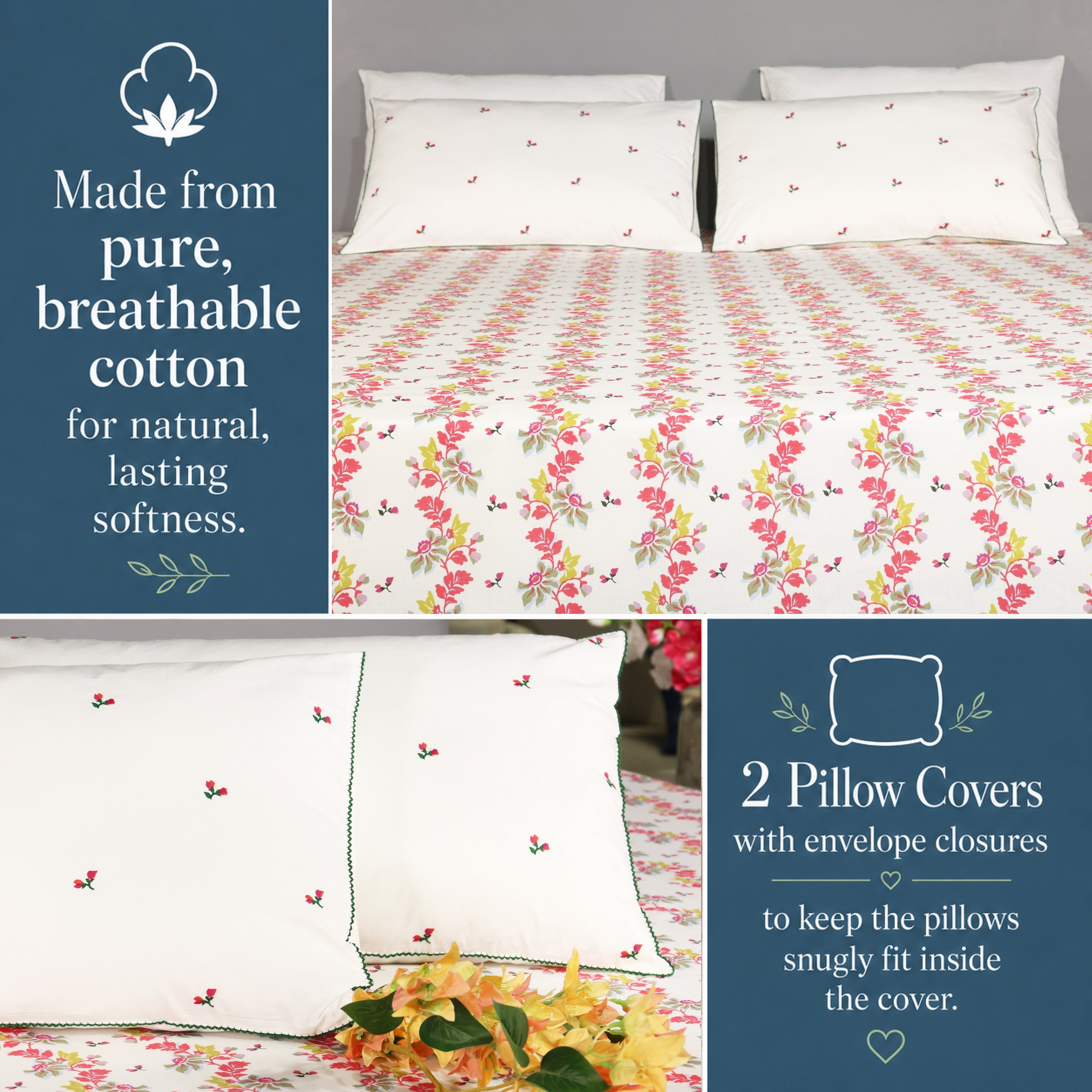 Elevate Aesthetic Cotton Printed Flat Bed Sheet Set