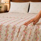 EcruE Elevate Aesthetic Printed 100% Cotton Flat Bed Sheet Set – Soft, Breathable & Premium Comfort