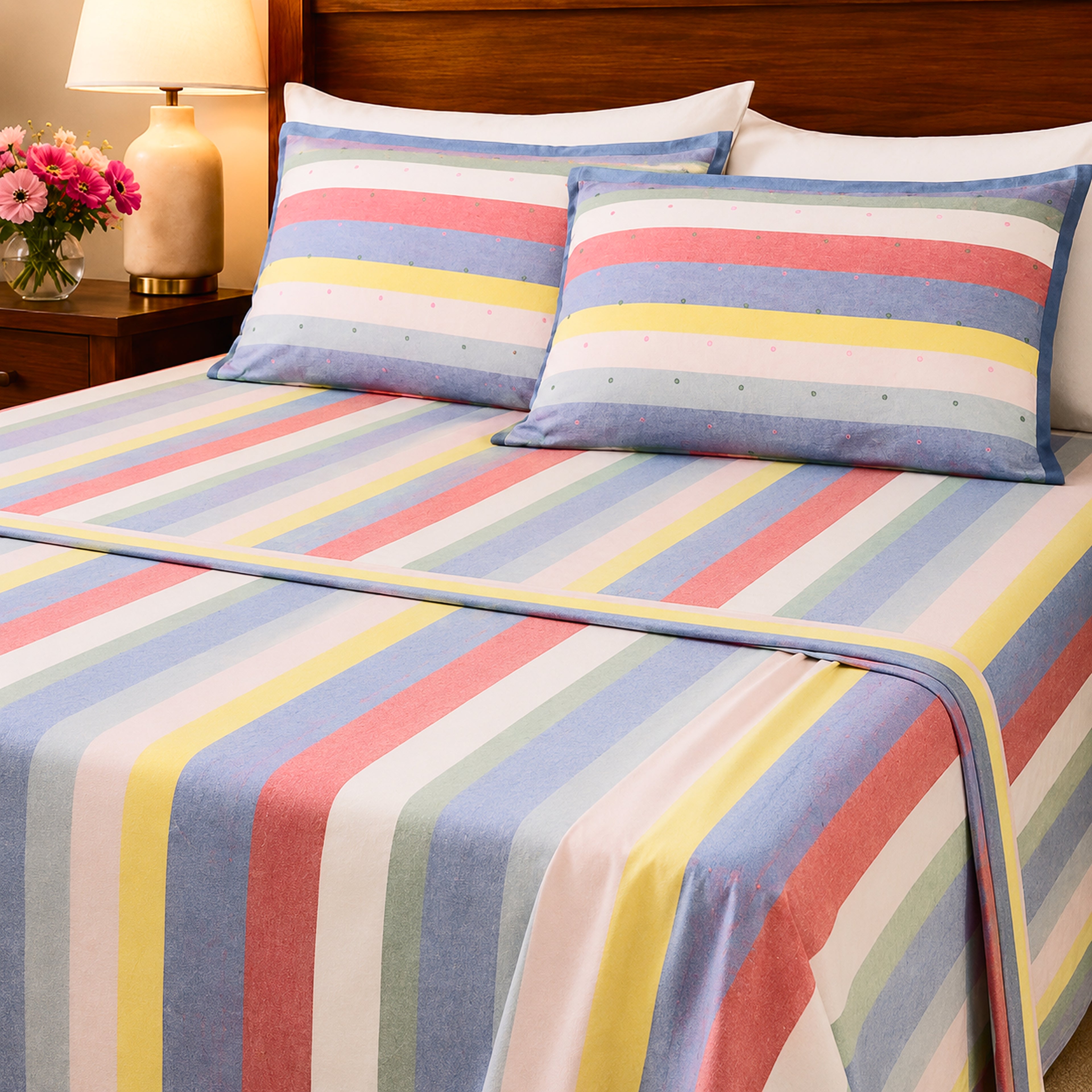 Studio Stripe Yarn-Dyed Cotton Flat Bed Sheet Set