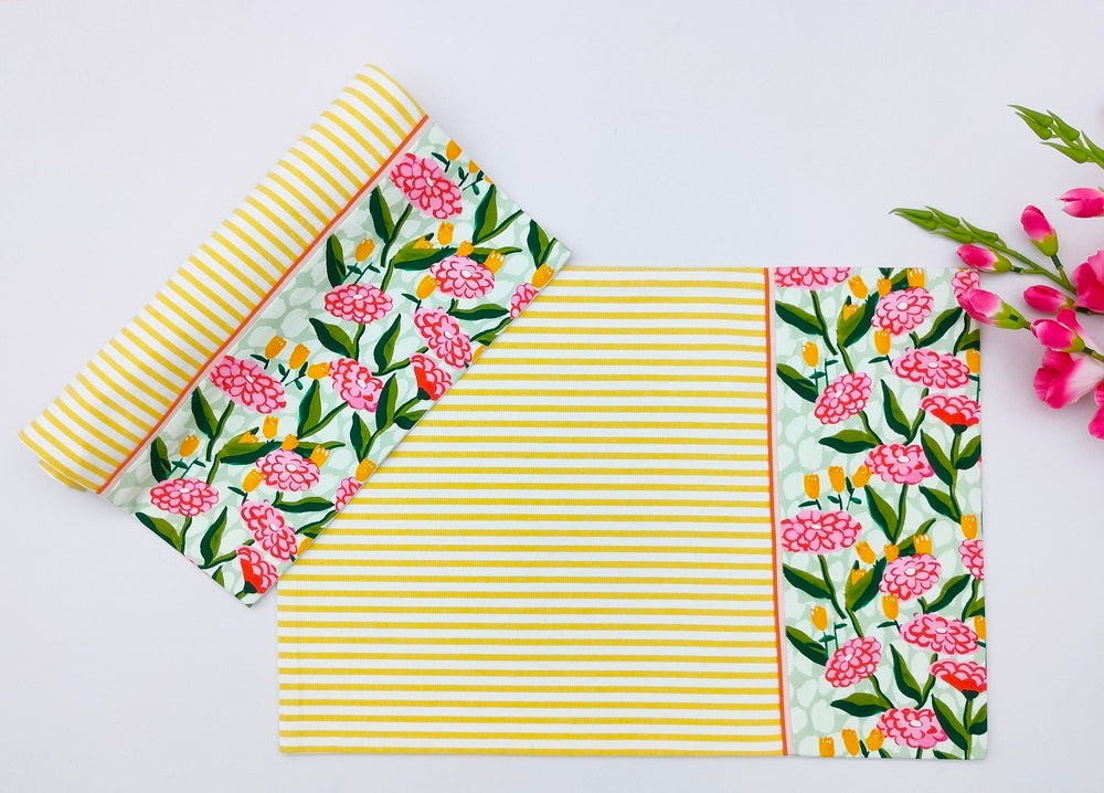 Woven Placemat - Floral and Striped Design Set of 2