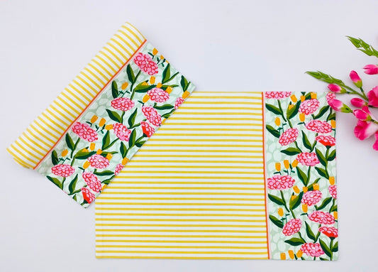 Woven Placemat - Floral and Striped Design Set of 2