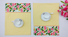 Woven Placemat - Floral and Striped Design Set of 2