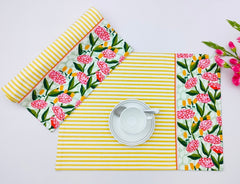 Woven Placemat - Floral and Striped Design Set of 2
