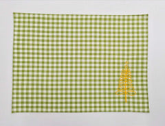 Festive Green Gingham Embroidered Placemat Set of 2pcs