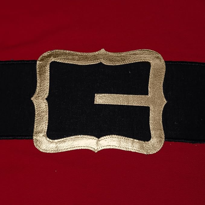 EcruE Luxury Santa Belt Applique Cushion, 18x18 Inches - Red with Gold Buckle, Christmas Decor | Elegant Home Décor Accent