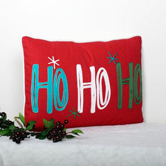 Ho Ho Ho" Embroidered Cushion with Cream Cord Piping (12x20") – Festive & Cheerful Holiday Decor