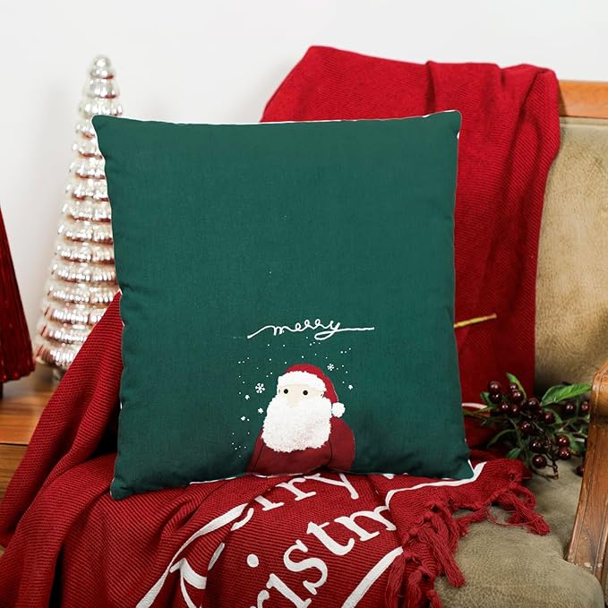 EcruE Luxury Santa Print with Embroidery Cushion – Festive Holiday Accent (16x16") | Elegant Home Décor Accent