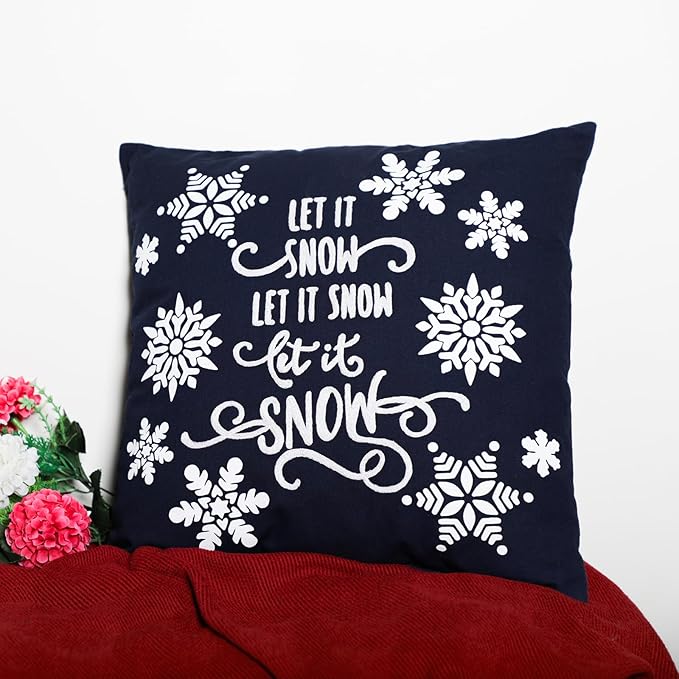 EcruE Luxury Snowflake Print with Embroidery Cushion, 18x18 Inches - Winter Wonderland Decor, Soft & Durable Fabric | Elegant Home Décor Accent