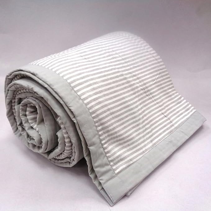 EcruE Premium Reversible Baby Blanket, 100% Organic Cotton Jersey Front & Ultra-Soft Fleece Back – Grey & White Striped Design with Light Grey Piping – 60x90 Inches – Ideal for Newborns & Toddlers