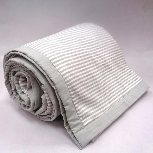 EcruE Premium Reversible Baby Blanket, 100% Organic Cotton Jersey Front & Ultra-Soft Fleece Back – Grey & White Striped Design with Light Grey Piping – 60x90 Inches – Ideal for Newborns & Toddlers