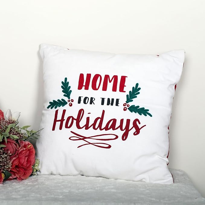 EcruE Luxury Home for the Holidays" Embroidered Cushion (16x16") – Festive Christmas Decor | Elegant Home Décor Accent