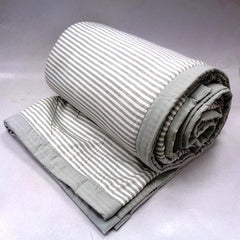 EcruE Premium Reversible Baby Blanket, 100% Organic Cotton Jersey Front & Ultra-Soft Fleece Back – Grey & White Striped Design with Light Grey Piping – 60x90 Inches – Ideal for Newborns & Toddlers