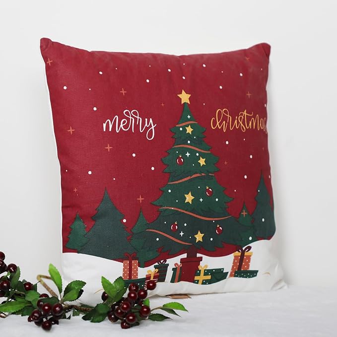 EcruE Luxury Christmas Tree Printed Cushion – Festive Holiday Decor (16x16") | Elegant Home Décor Accent