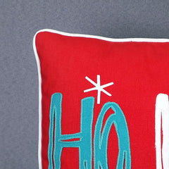 Ho Ho Ho" Embroidered Cushion with Cream Cord Piping (12x20") – Festive & Cheerful Holiday Decor