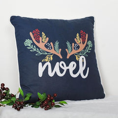 Noel Embroidered Cushion with Cream Cord Piping (16x16") – Festive Elegance for Your Home