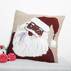 Santa Printed Cushion - 18x18 Inches, 10 Lea Linen Fabric, Festive Holiday Decor