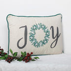 EcruE Luxury Joy" Embroidered Cushion with Green Cord Piping (12x18") – A Festive Touch for Your Home | Elegant Home Décor Accent