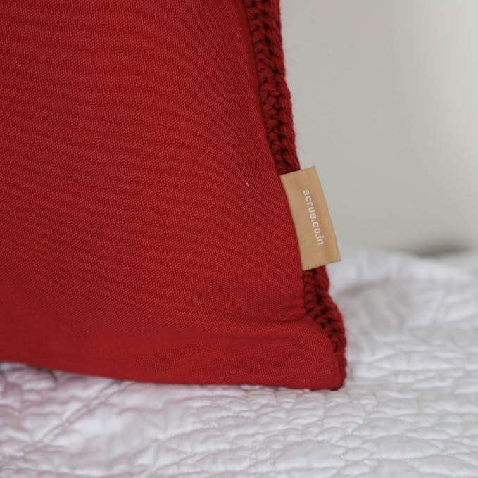 Cable Knit Decorative Throw Pillow - 18x18 inches, Solid Red, 100% Acrylic with Cotton Canvas Back, 15 Denier Fiberfill
