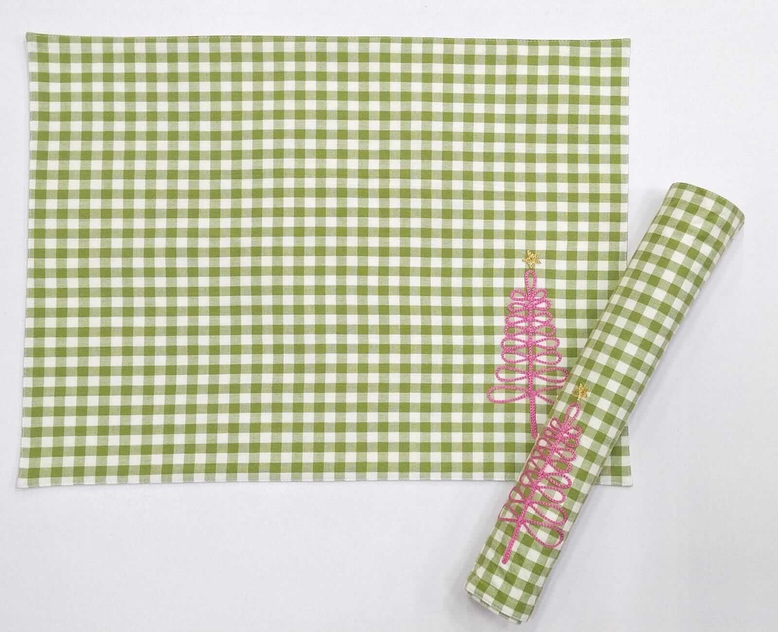 Charming Christmas Gingham Embroidered Placemat Set of 2pcs