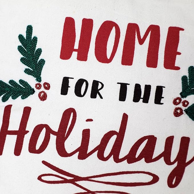 EcruE Luxury Home for the Holidays" Embroidered Cushion (16x16") – Festive Christmas Decor | Elegant Home Décor Accent