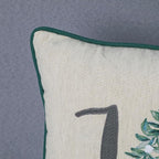 EcruE Luxury Joy" Embroidered Cushion with Green Cord Piping (12x18") – A Festive Touch for Your Home | Elegant Home Décor Accent