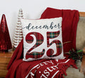 EcruE Luxury December 25" Plaid Embroidered Christmas Pillow, 16x16 Inches | Elegant Home Décor Accent