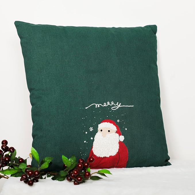 EcruE Luxury Santa Print with Embroidery Cushion – Festive Holiday Accent (16x16") | Elegant Home Décor Accent