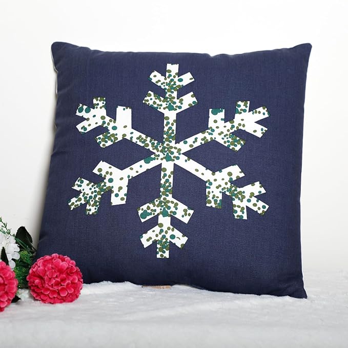 EcruE Luxury Snowflake Printed Cushion (16x16") – Cozy Winter Charm | Elegant Home Décor Accent