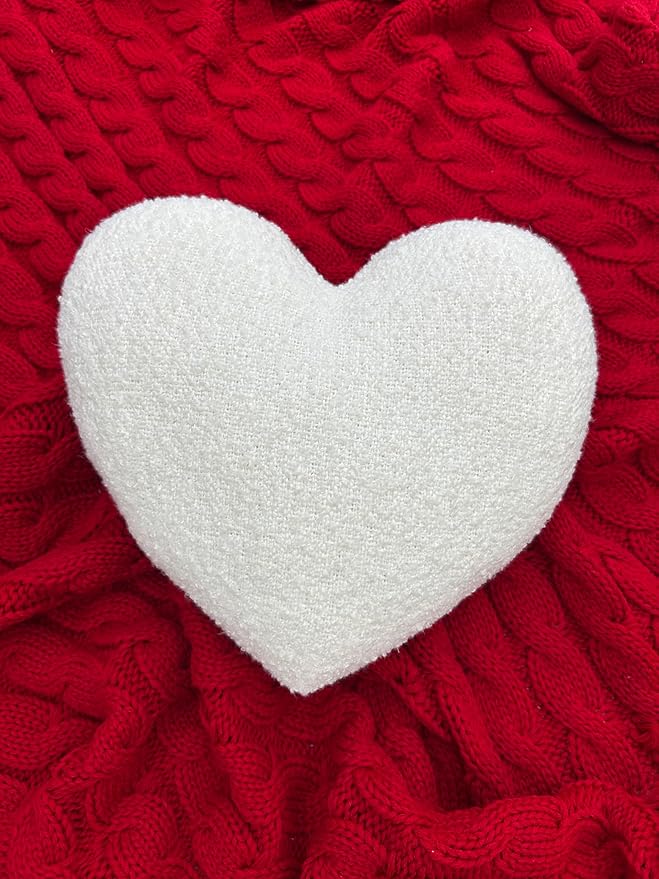EcruE Luxury Luxurious 100% Pure Cotton Heart-Shaped Valentine's Day Cushion - 14x14 Inches - White with Plush 15 Denier Fiber Filling - Elegant Buckle Fabric & Embroidery | Elegant Home Décor Accent