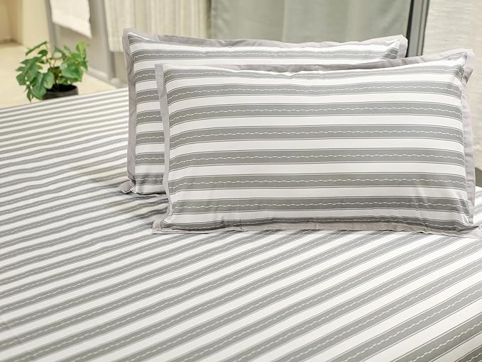 EcruE Luxury Harbour Stripe 180TC Cotton Flat Bed Sheet Set | Elegant Home Décor Accent