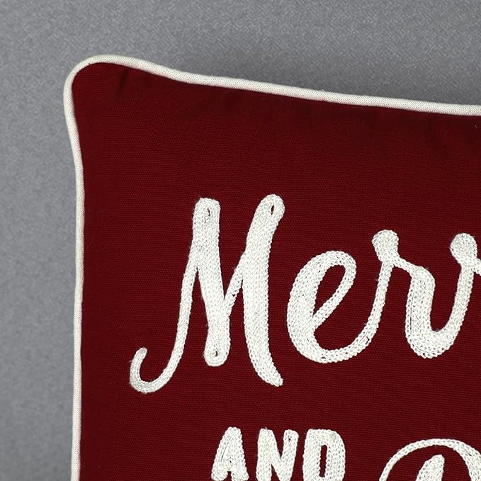 EcruE Luxury Merry and Bright Embroidered Cushion – 12x18 Inches, Festive Holiday Decor | Elegant Home Décor Accent