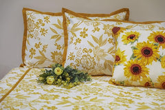 Ecrue Cotton Single-Sided Slub Floral Land Printed Bed Sheet 105x105'' with Pillow Case 17x27''