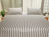 Ecrue 100% Premium Cotton Bedsheet – 180TC Classic Striped Design | Ultra-Soft & Breathable Fabric | Pack of 1 Flat Bed Sheet with 2 Pillow Covers