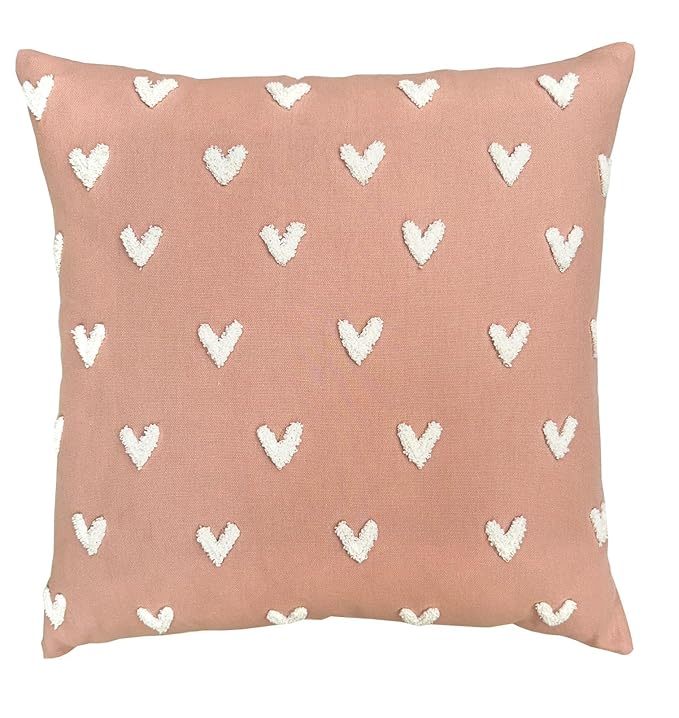 Valentine’s Luxury Cushion with Heart Embroidery - 20x20 Inches | Elegant Cotton Canvas Pillow with Buckle Embroidered Heart Design | Soft & Cozy Decorative Throw Pillow for Sofa, Bed, & Romantic Home Decor