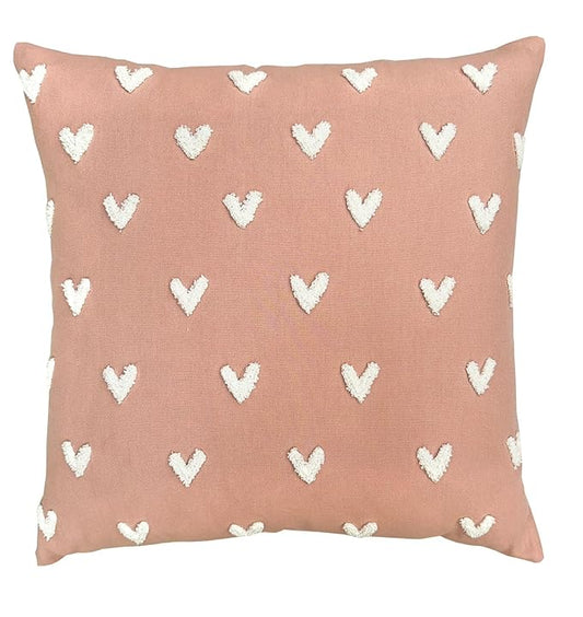 Valentine’s Luxury Cushion with Heart Embroidery - 20x20 Inches | Elegant Cotton Canvas Pillow with Buckle Embroidered Heart Design | Soft & Cozy Decorative Throw Pillow for Sofa, Bed, & Romantic Home Decor