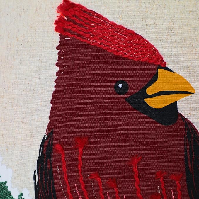 Bird Print with Embroidery Cushion – Elegant Cardinal Design (18x18")
