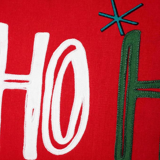 EcruE Luxury Ho Ho Ho" Embroidered Cushion with Cream Cord Piping (12x20") – Festive & Cheerful Holiday Decor | Elegant Home Décor Accent