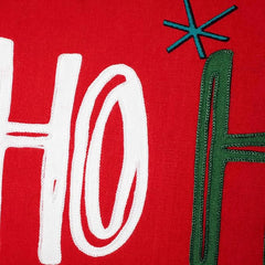 Ho Ho Ho" Embroidered Cushion with Cream Cord Piping (12x20") – Festive & Cheerful Holiday Decor