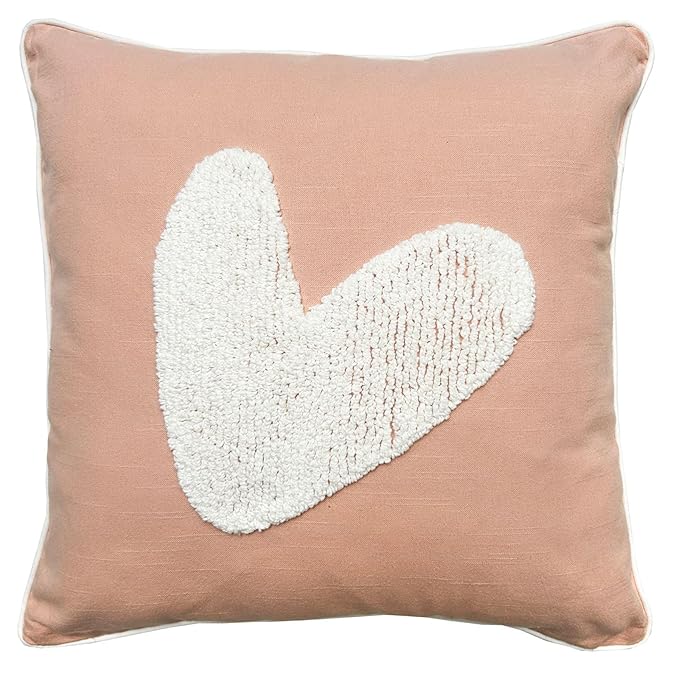 EcruE Luxury Heart Tufted  18x18'' Valentine  Cushion – Soft Cotton Canvas Throw Pillow with Loop Tufting | Cozy Valentine’s Day Gift for Home Décor, Sofa & Bedroom | Elegant Home Décor Accent