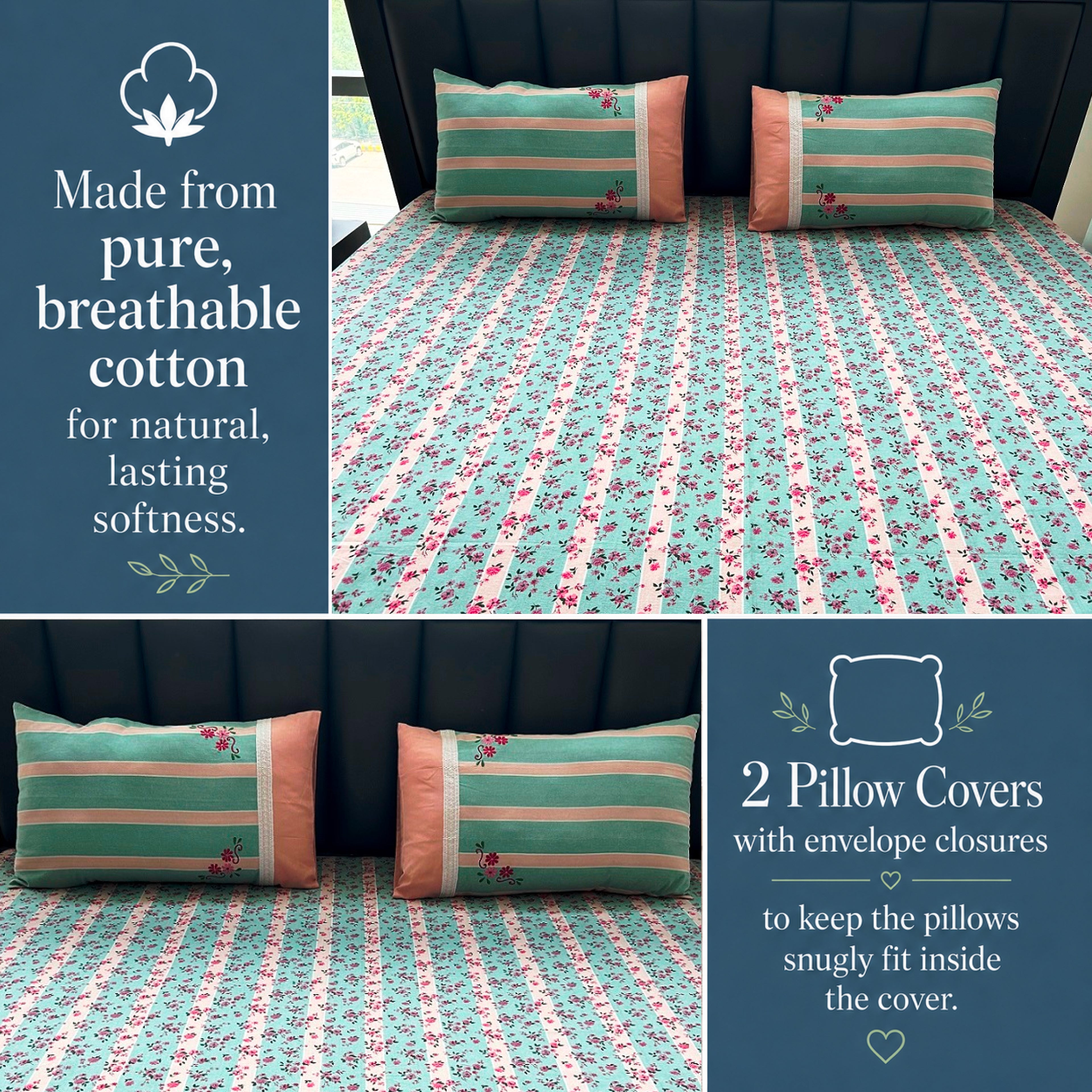 Rosewood Woven Stripe Printed Cotton Flat Bed Sheet Set