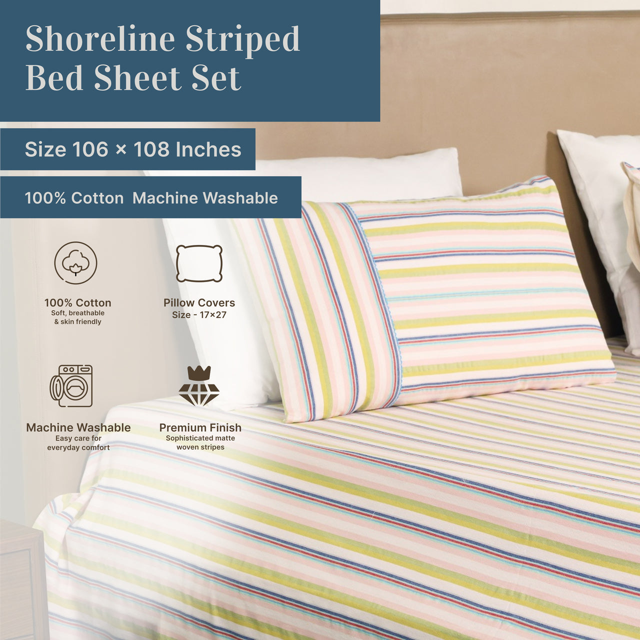 Shoreline Woven Cotton Striped Flat Bed Sheet Set